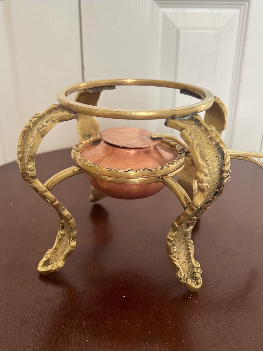 Vintage Brass Chafing Stand with Copper Candle Burner